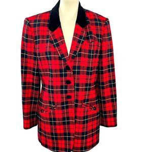 Vintage Pendleton Tartan Plaid Blazer Jacket Womans Sz M 100% Virgin Wool Lined